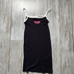 H&M Black White Ribbed Stranger Things Midi Dress Fitted Kids Size 12-14